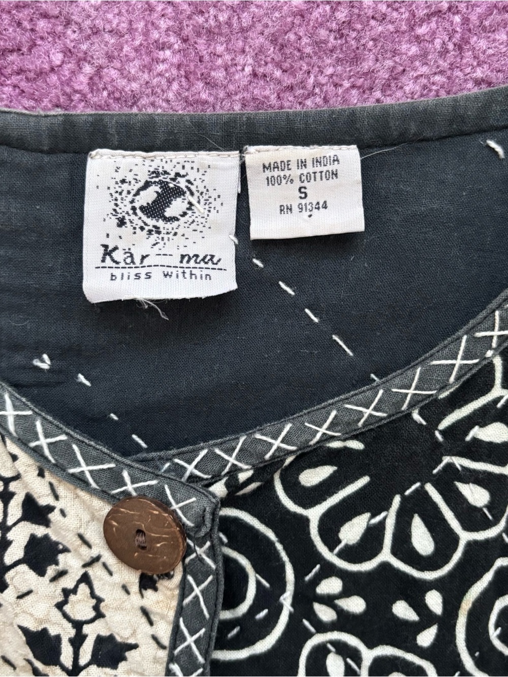 Women’s Patchwork Printed Button-Front Jacket in Black & Cream - Picture 3 of 5